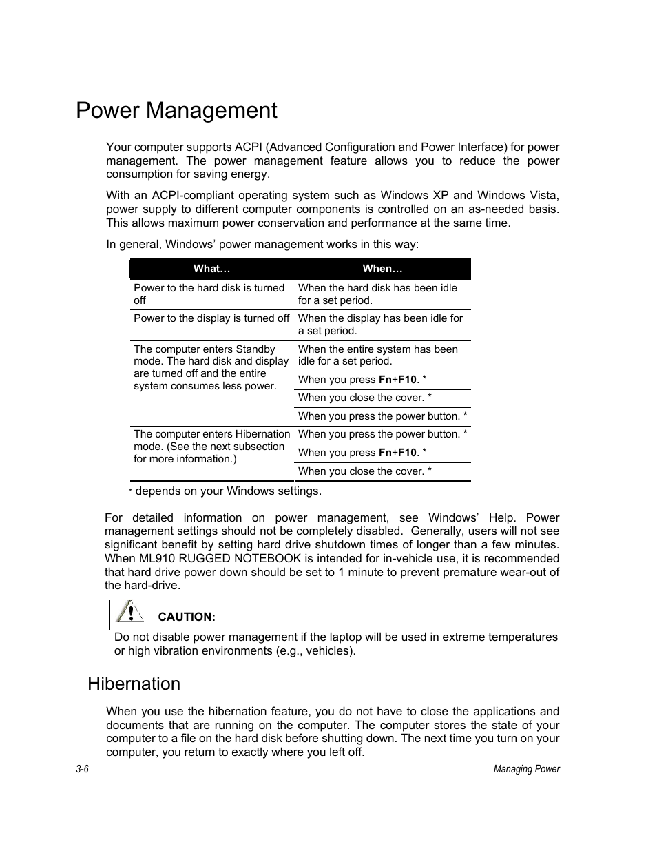 Power management, Hibernation | Motorola ML910 User Manual | Page 78 / 180