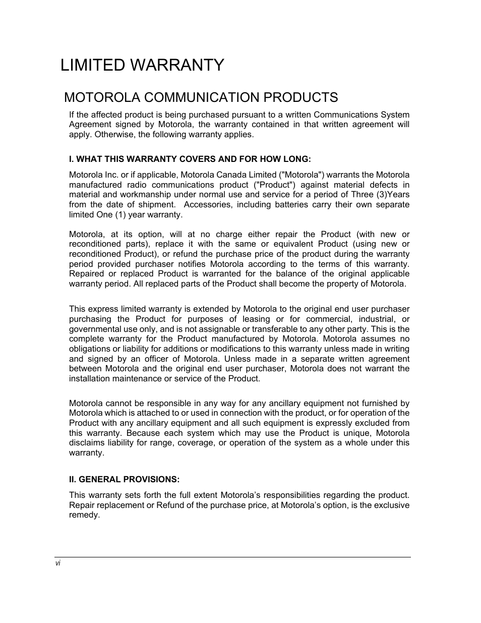 Limited warranty, Motorola communication products | Motorola ML910 User Manual | Page 8 / 180