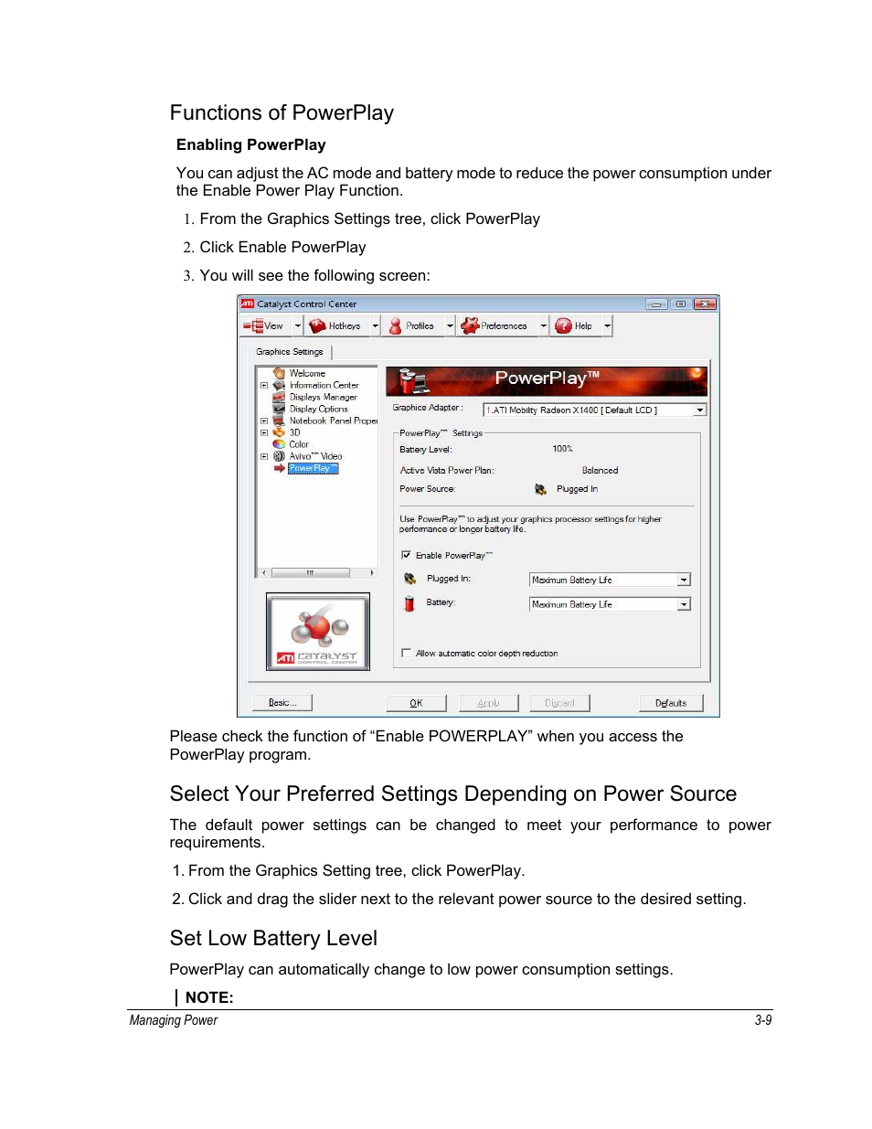 Functions of powerplay, Set low battery level | Motorola ML910 User Manual | Page 81 / 180