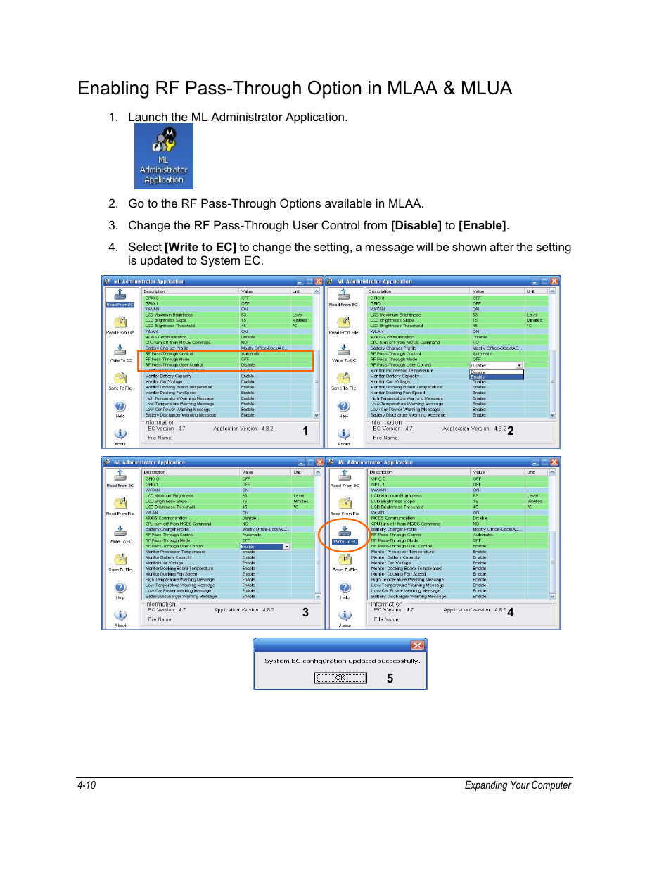 Enabling rf pass-through option in mlaa & mlua | Motorola ML910 User Manual | Page 92 / 180