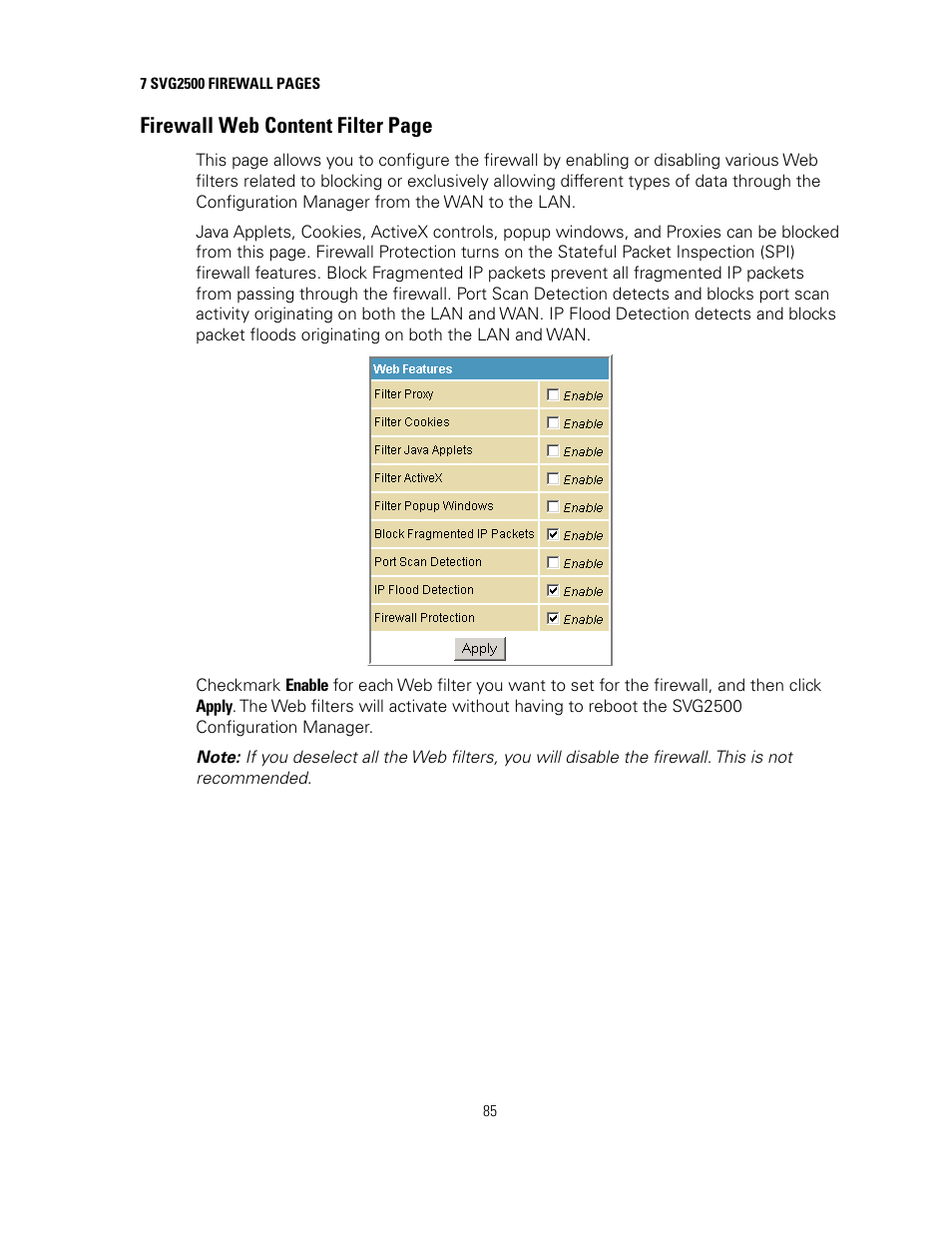 Firewall web content filter page | Motorola SURFBOARD SVG2500 User Manual | Page 100 / 175