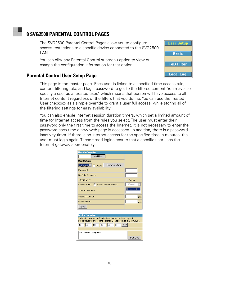 Parental control user setup page | Motorola SURFBOARD SVG2500 User Manual | Page 103 / 175