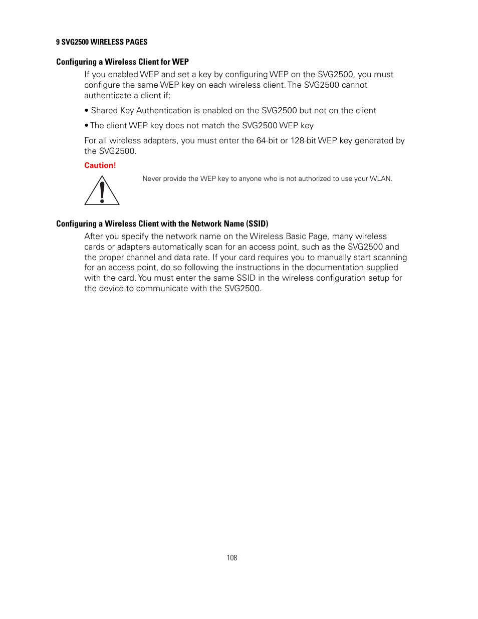 Configuring a wireless client for wep | Motorola SURFBOARD SVG2500 User Manual | Page 123 / 175