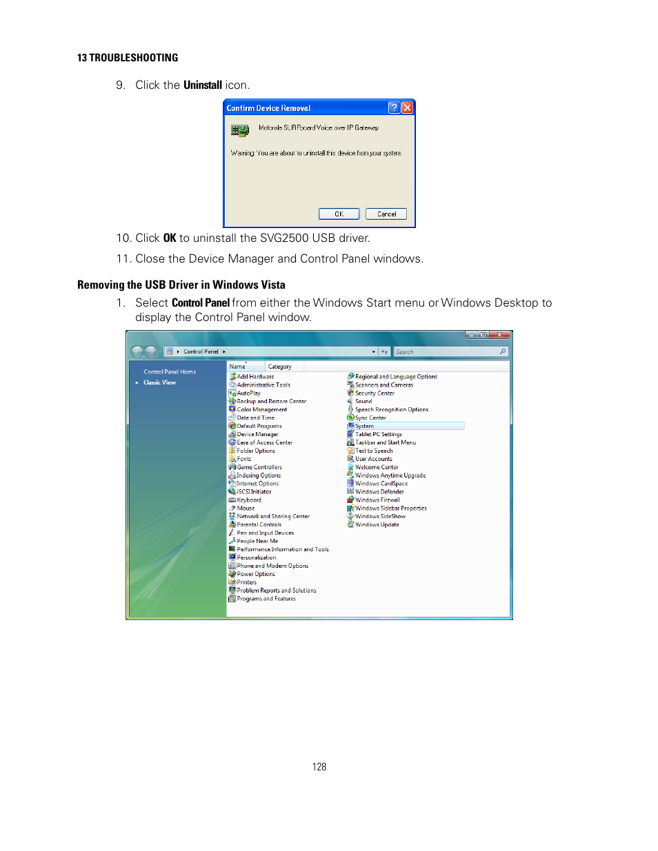 Removing the usb driver in windows vista | Motorola SURFBOARD SVG2500 User Manual | Page 143 / 175