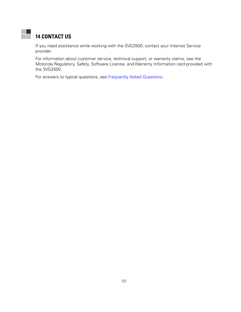 14 contact us | Motorola SURFBOARD SVG2500 User Manual | Page 146 / 175