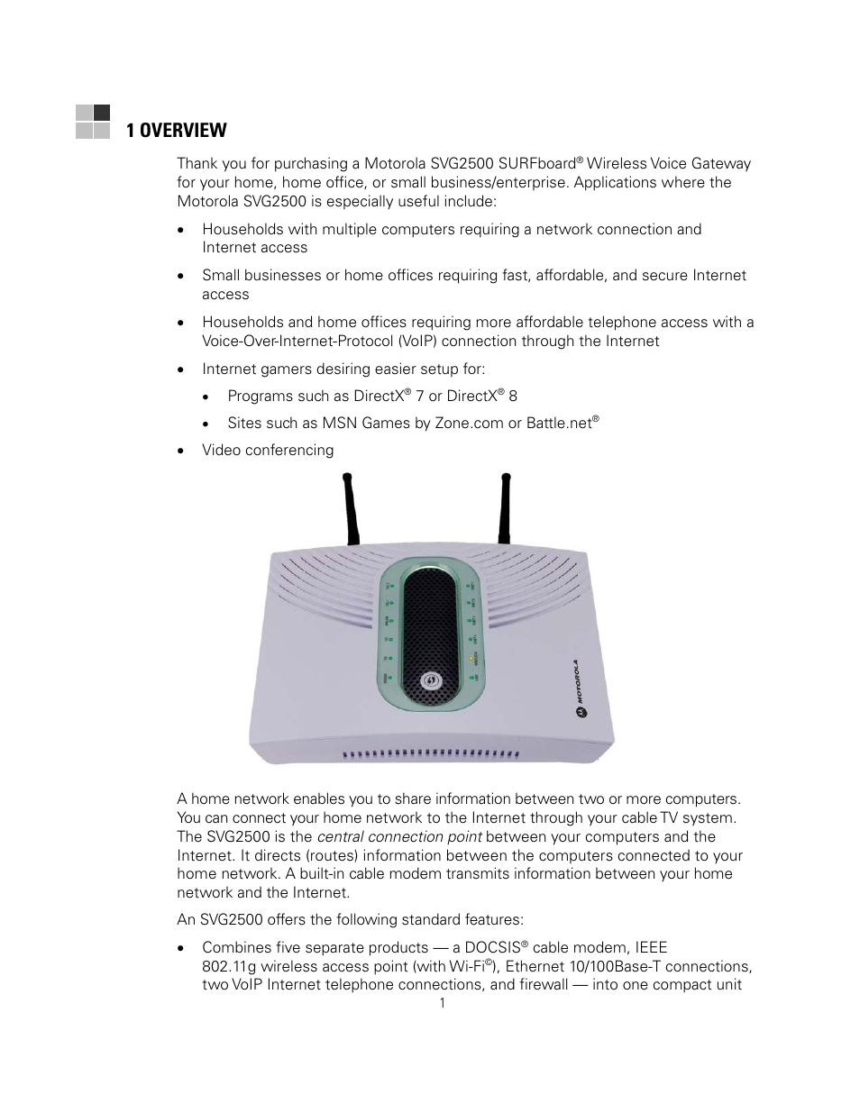 1 overview | Motorola SURFBOARD SVG2500 User Manual | Page 16 / 175