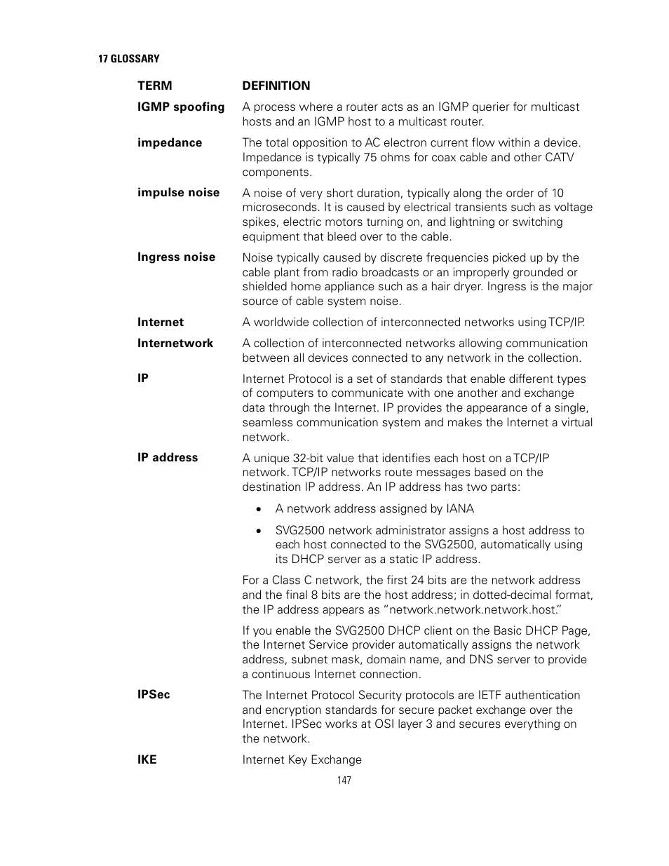 Ipsec | Motorola SURFBOARD SVG2500 User Manual | Page 162 / 175