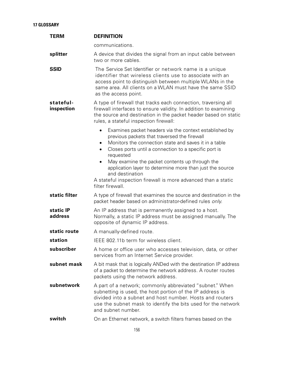 Stateful-inspection, Switches, Stateful | Inspection | Motorola SURFBOARD SVG2500 User Manual | Page 171 / 175