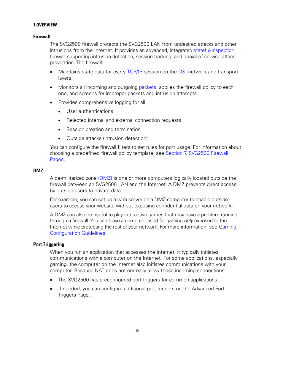 Firewall, Port triggering | Motorola SURFBOARD SVG2500 User Manual | Page 31 / 175