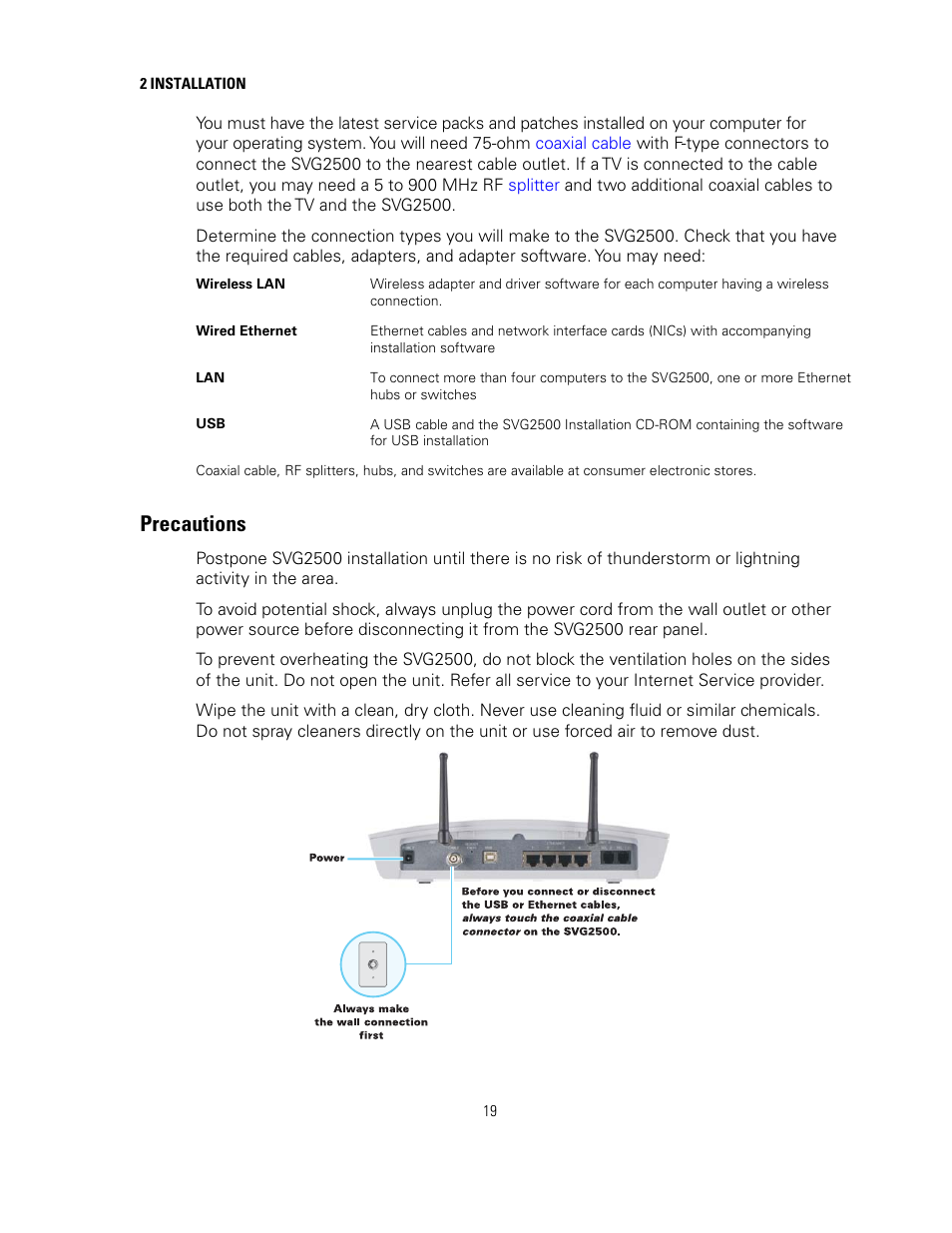 Precautions | Motorola SURFBOARD SVG2500 User Manual | Page 34 / 175