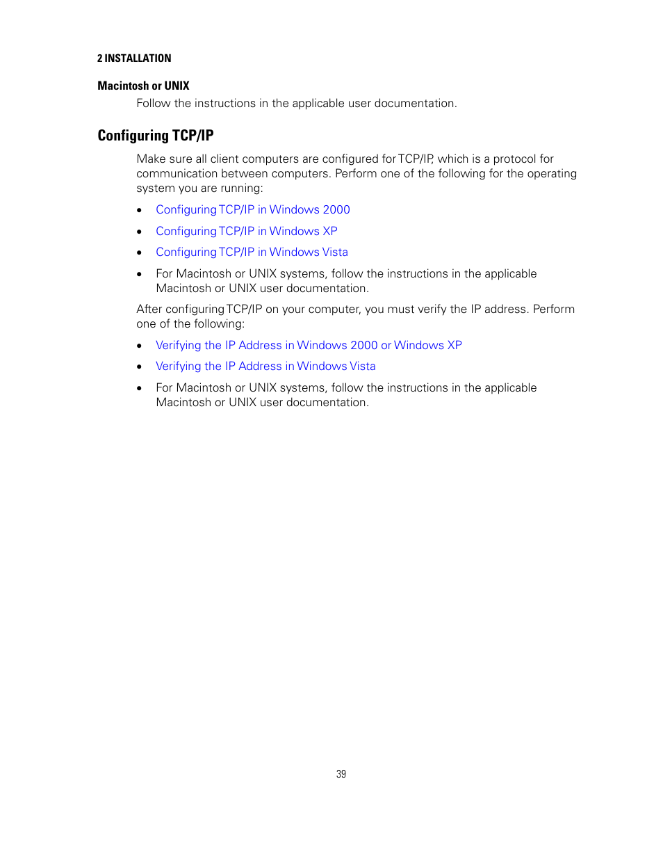 Macintosh or unix, Configuring tcp/ip | Motorola SURFBOARD SVG2500 User Manual | Page 54 / 175