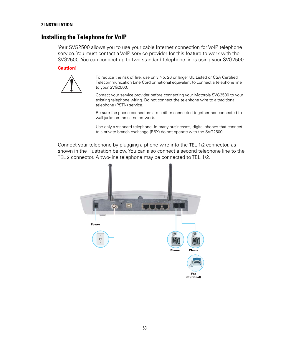 Installing the telephone for voip | Motorola SURFBOARD SVG2500 User Manual | Page 68 / 175