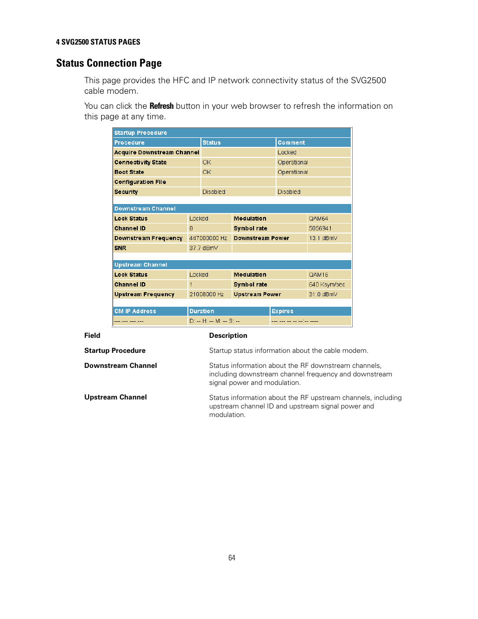 Status connection page | Motorola SURFBOARD SVG2500 User Manual | Page 79 / 175