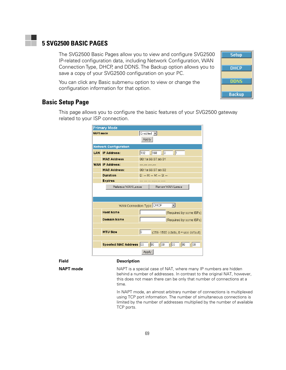 Basic setup page | Motorola SURFBOARD SVG2500 User Manual | Page 84 / 175