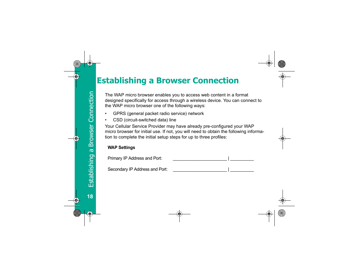 Establishing a browser connection | Motorola Personal Communicator User Manual | Page 20 / 52