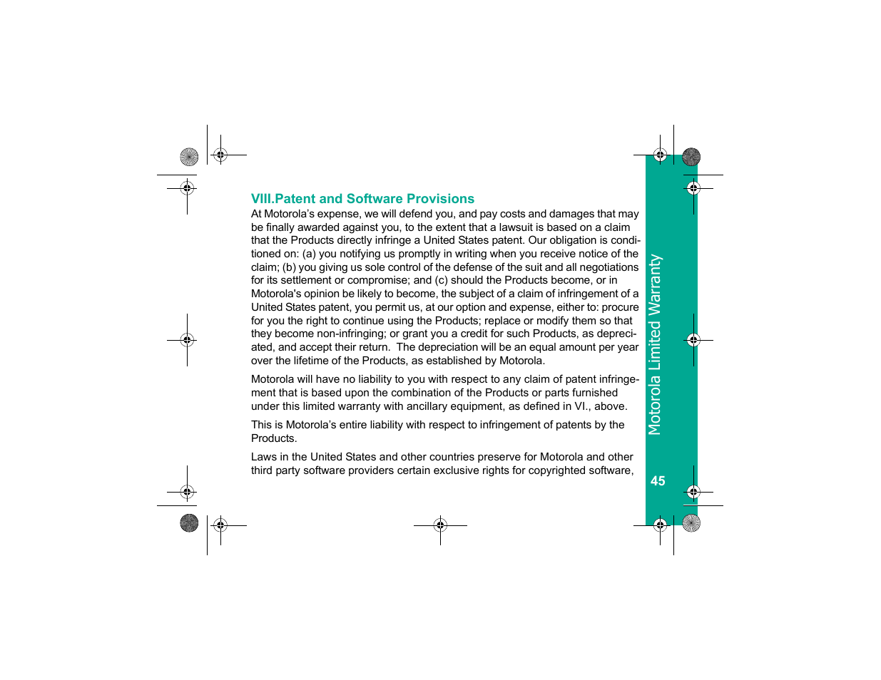 Viii. patent and software provisions, Viii.patent and software provisions | Motorola Personal Communicator User Manual | Page 47 / 52