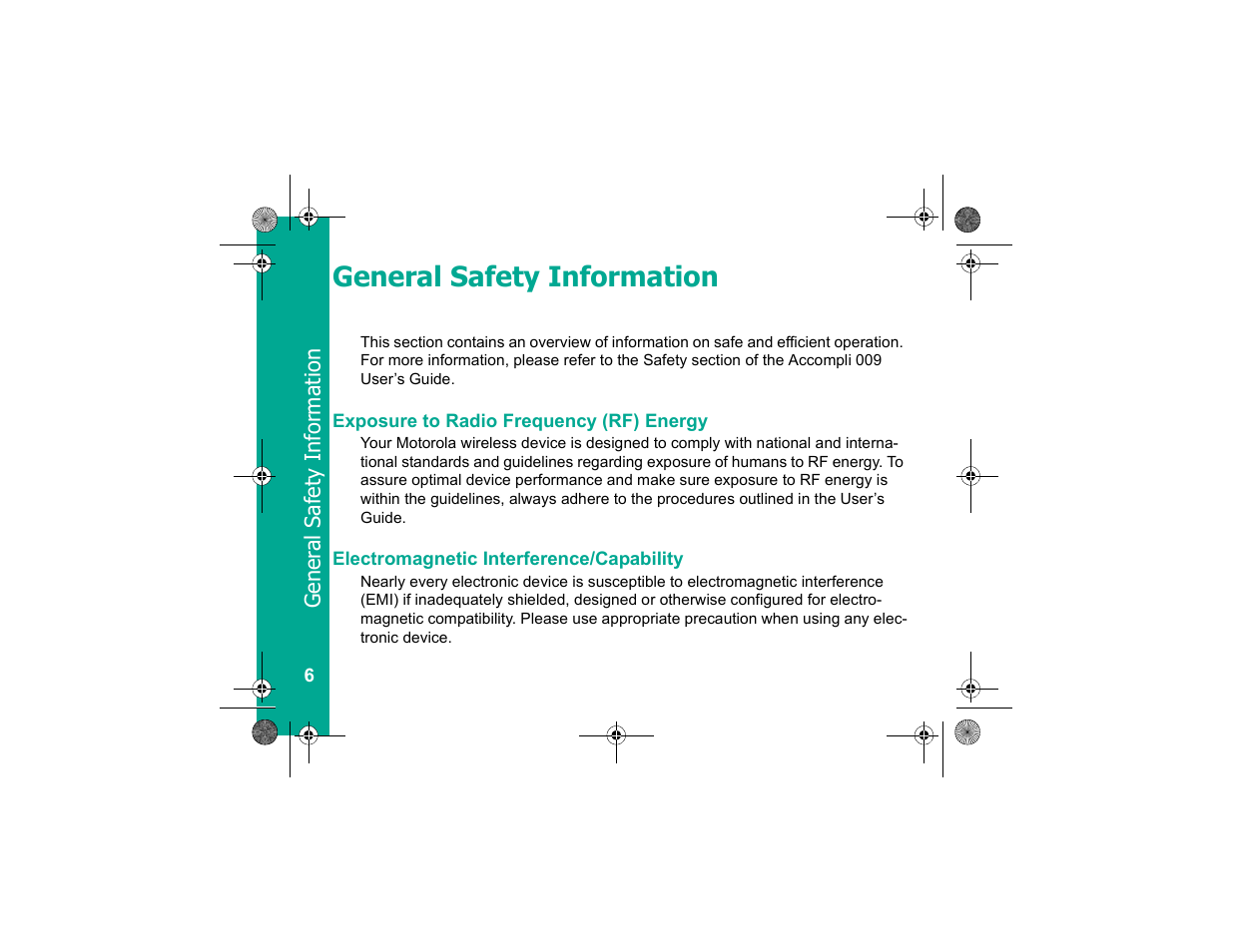 General safety information, Exposure to radio frequency (rf) energy, Electromagnetic interference/capability | Motorola Personal Communicator User Manual | Page 8 / 52