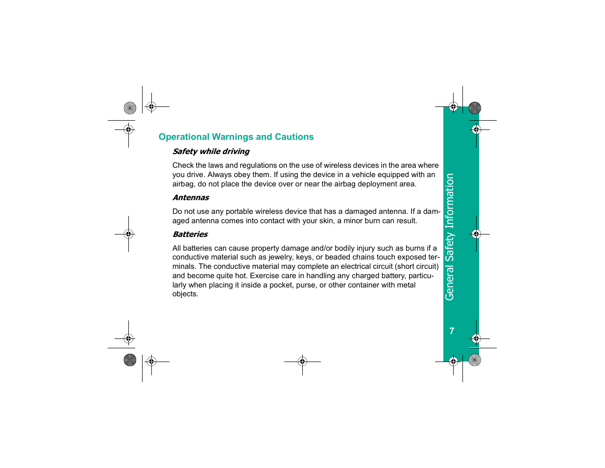 Operational warnings and cautions | Motorola Personal Communicator User Manual | Page 9 / 52