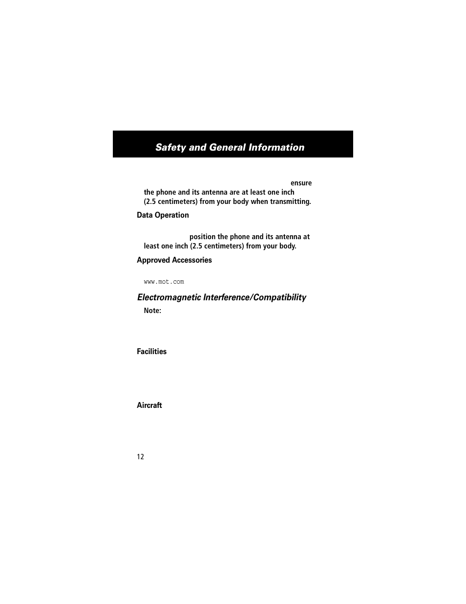 Safety and general information | Motorola E360 User Manual | Page 13 / 169