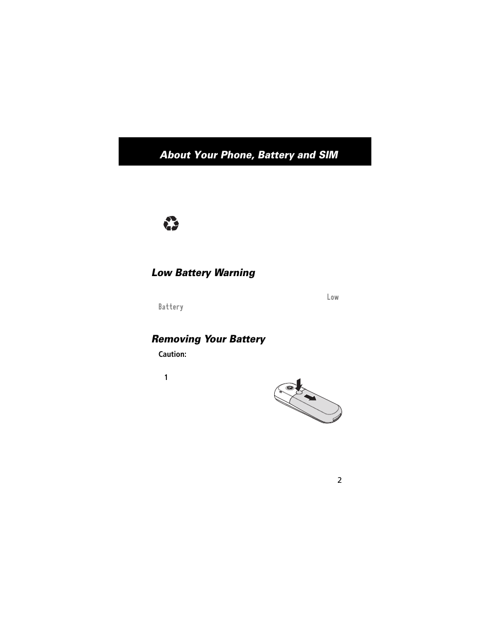 Low battery warning, Removing your battery, About your phone, battery and sim | Motorola E360 User Manual | Page 28 / 169