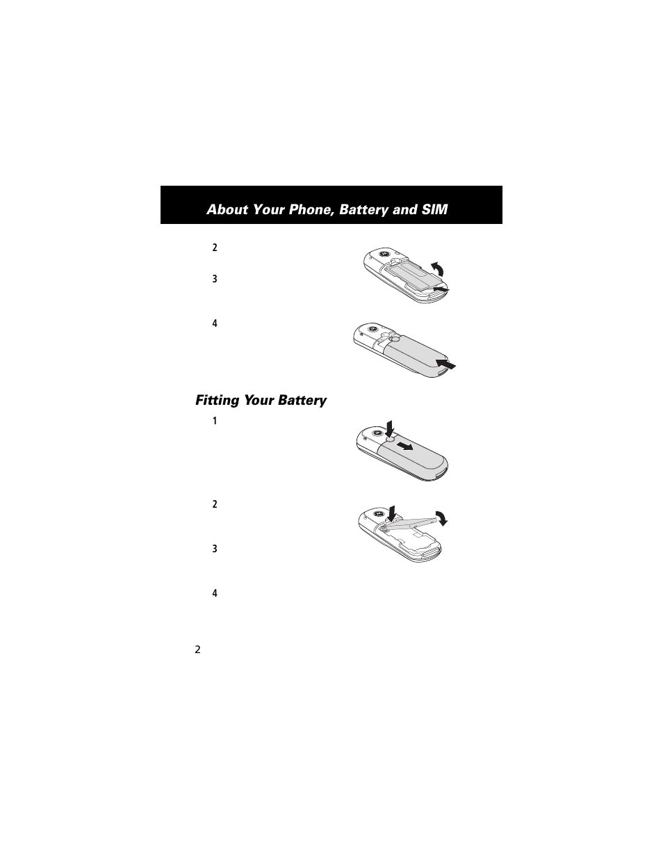Fitting your battery, About your phone, battery and sim | Motorola E360 User Manual | Page 29 / 169