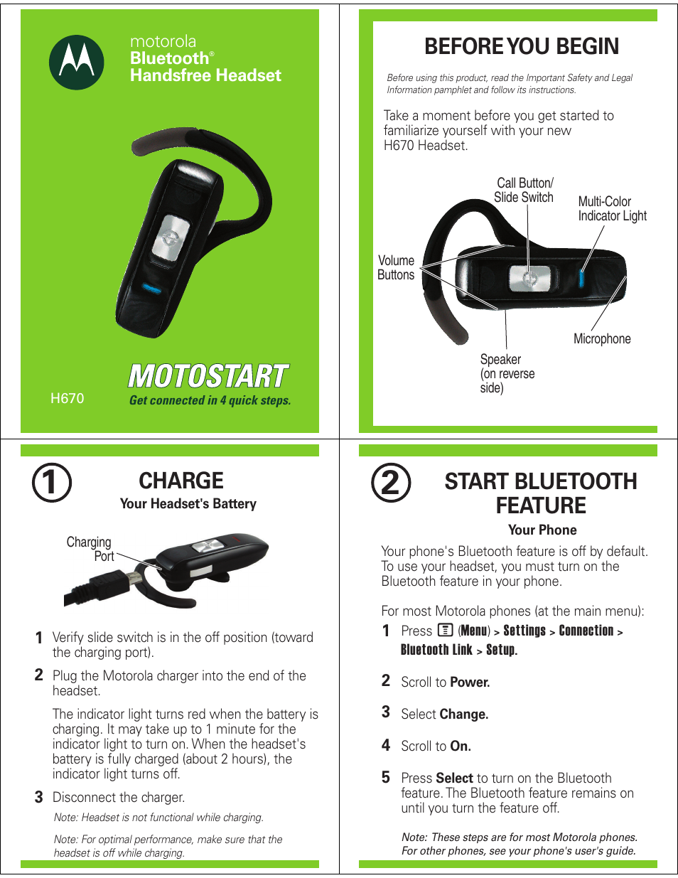 Motorola H670 User Manual | 5 pages