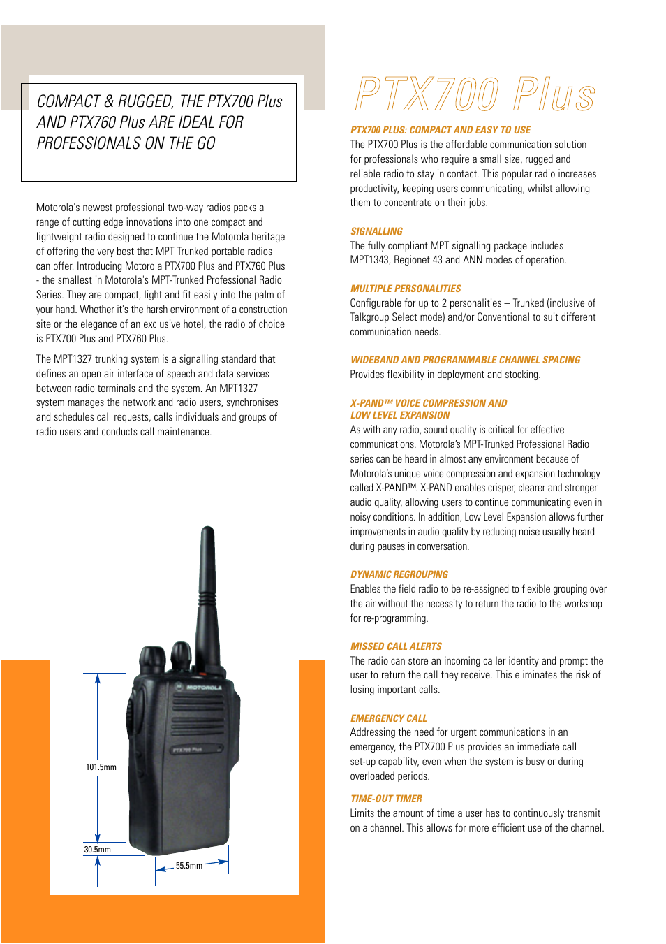 Motorola SMALLEST MPT PROFESSIONAL RADIO PTX700 PLUS User Manual | Page 2 / 4