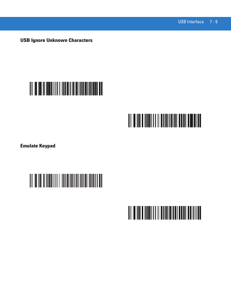 Usb ignore unknown characters, Emulate keypad, Usb ignore unknown characters -9 emulate keypad -9 | Motorola LS4208 User Manual | Page 107 / 358