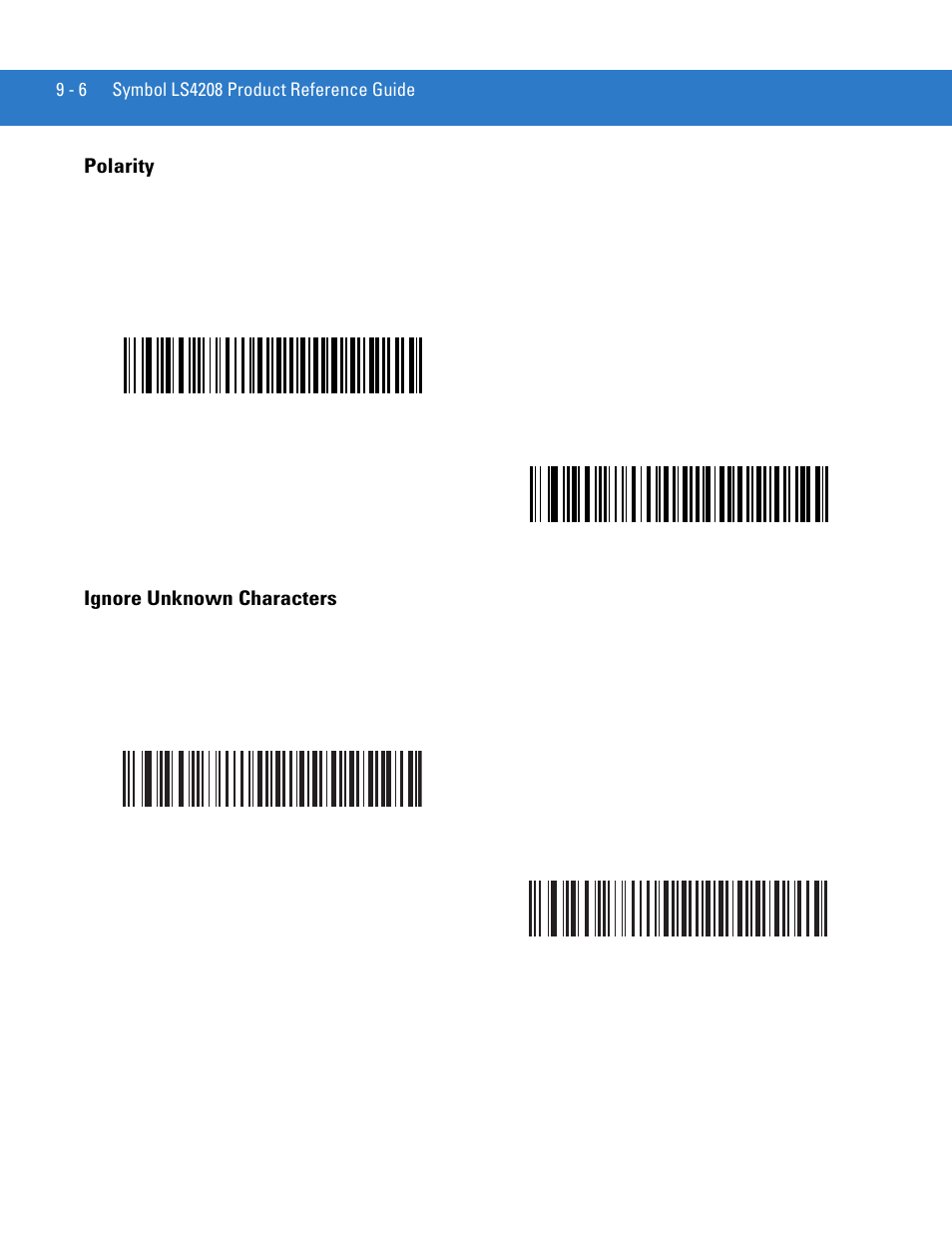 Polarity, Ignore unknown characters, Polarity -6 ignore unknown characters -6 | Motorola LS4208 User Manual | Page 132 / 358