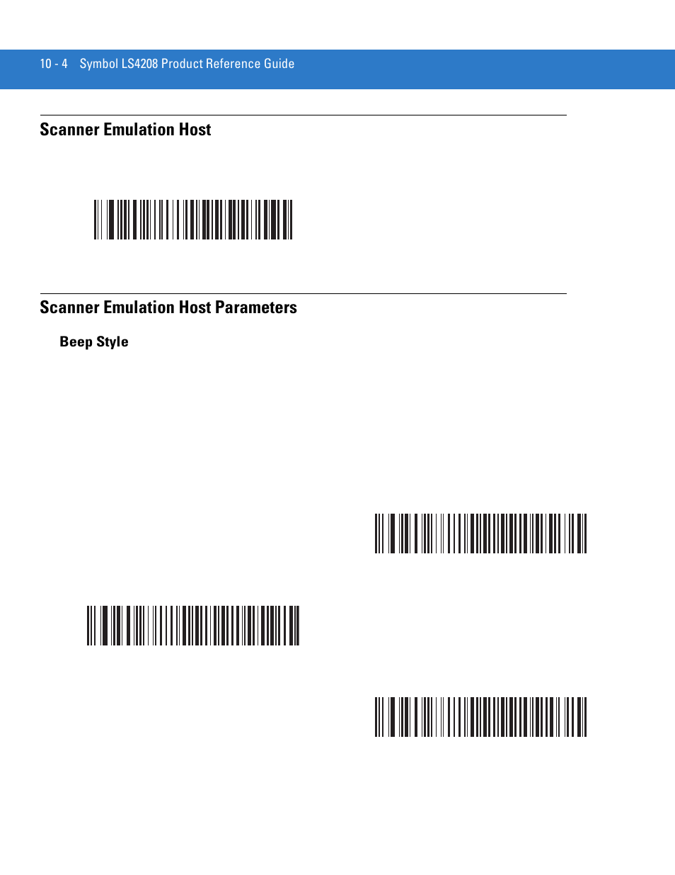 Scanner emulation host, Scanner emulation host parameters, Beep style | Beep style -4 | Motorola LS4208 User Manual | Page 138 / 358