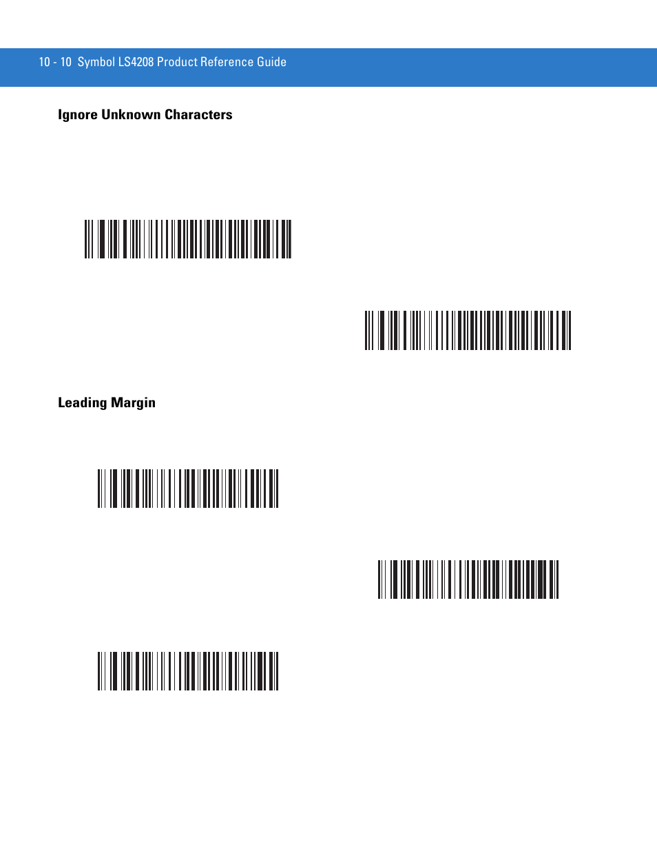 Ignore unknown characters, Leading margin, Ignore unknown characters -10 leading margin -10 | Motorola LS4208 User Manual | Page 144 / 358