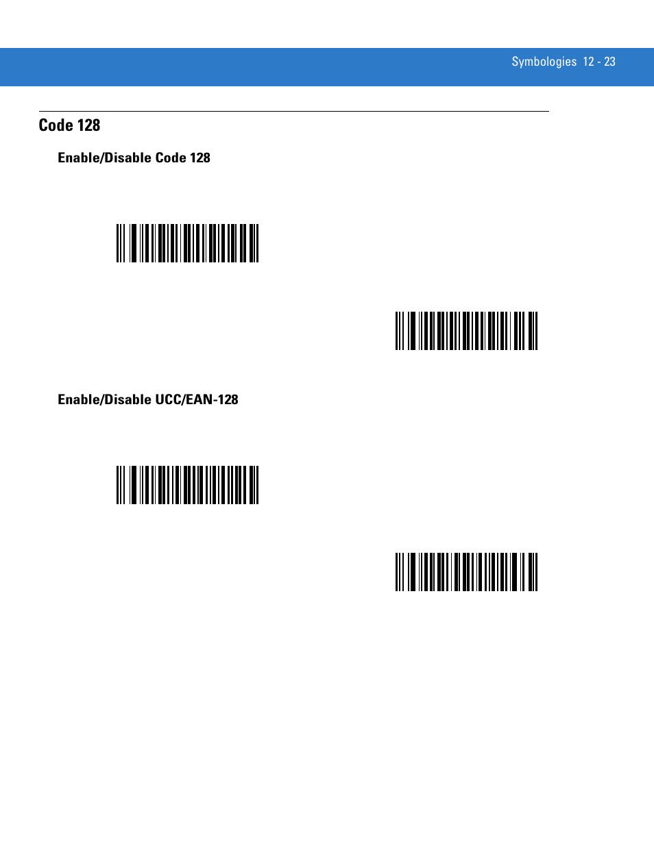 Code 128, Enable/disable code 128, Enable/disable ucc/ean-128 | Code 128 -23 | Motorola LS4208 User Manual | Page 171 / 358