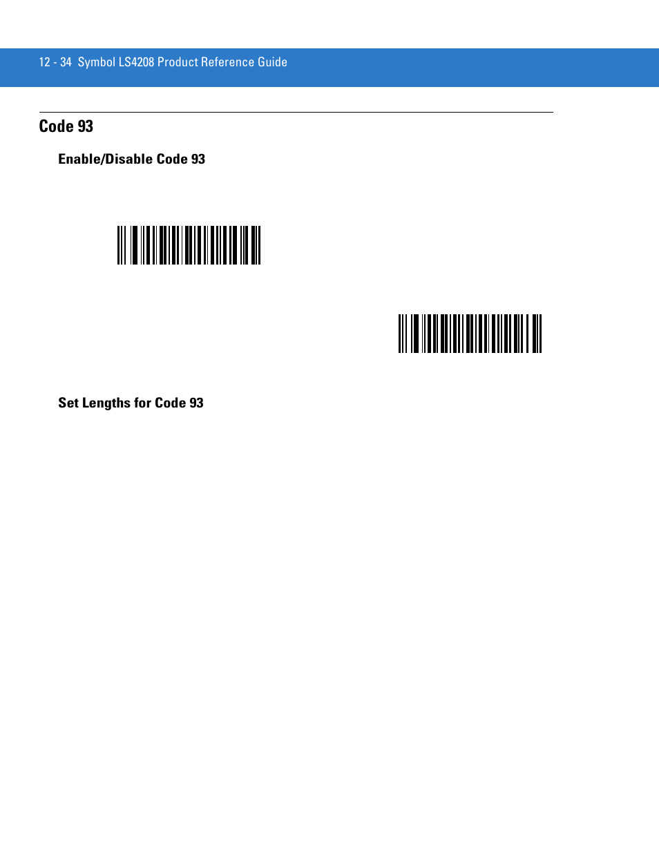 Code 93, Enable/disable code 93, Set lengths for code 93 | Code 93 -34 | Motorola LS4208 User Manual | Page 182 / 358