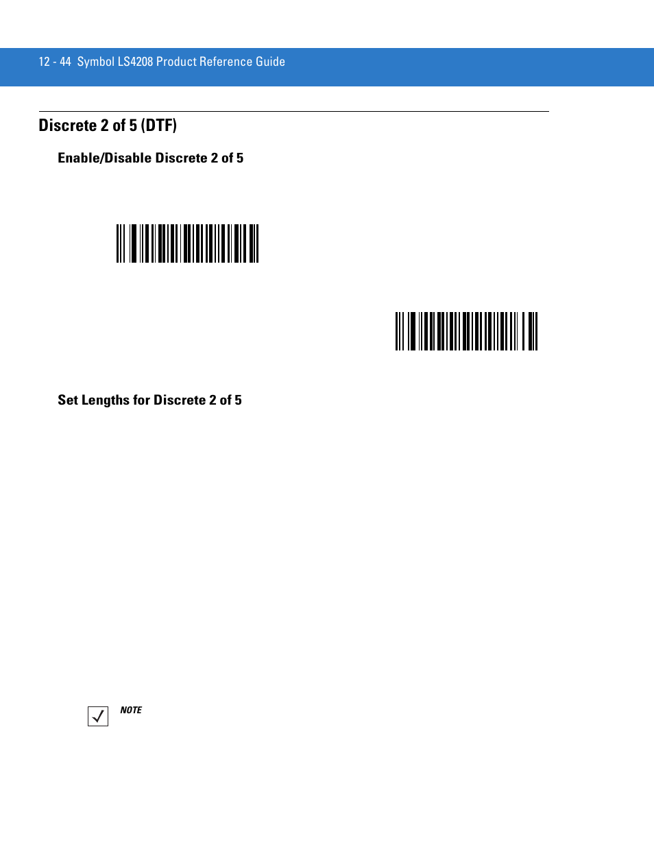 Discrete 2 of 5 (dtf), Enable/disable discrete 2 of 5, Set lengths for discrete 2 of 5 | Discrete 2 of 5 (dtf) -44 | Motorola LS4208 User Manual | Page 192 / 358