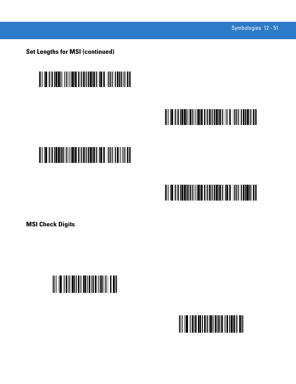 Msi check digits, Msi check digits -51, Set lengths for msi (continued) msi check digits | Motorola LS4208 User Manual | Page 199 / 358