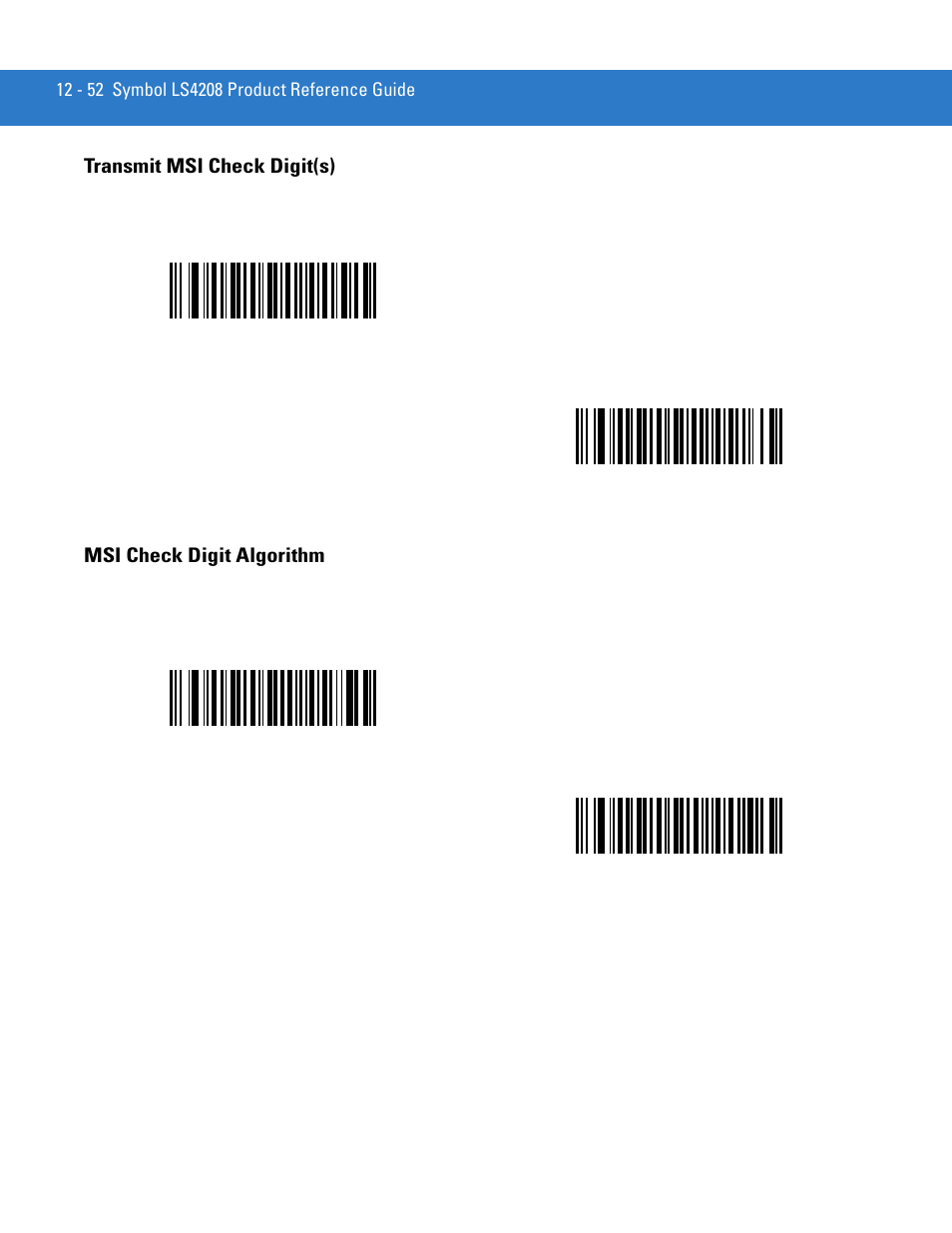 Transmit msi check digit(s), Msi check digit algorithm | Motorola LS4208 User Manual | Page 200 / 358