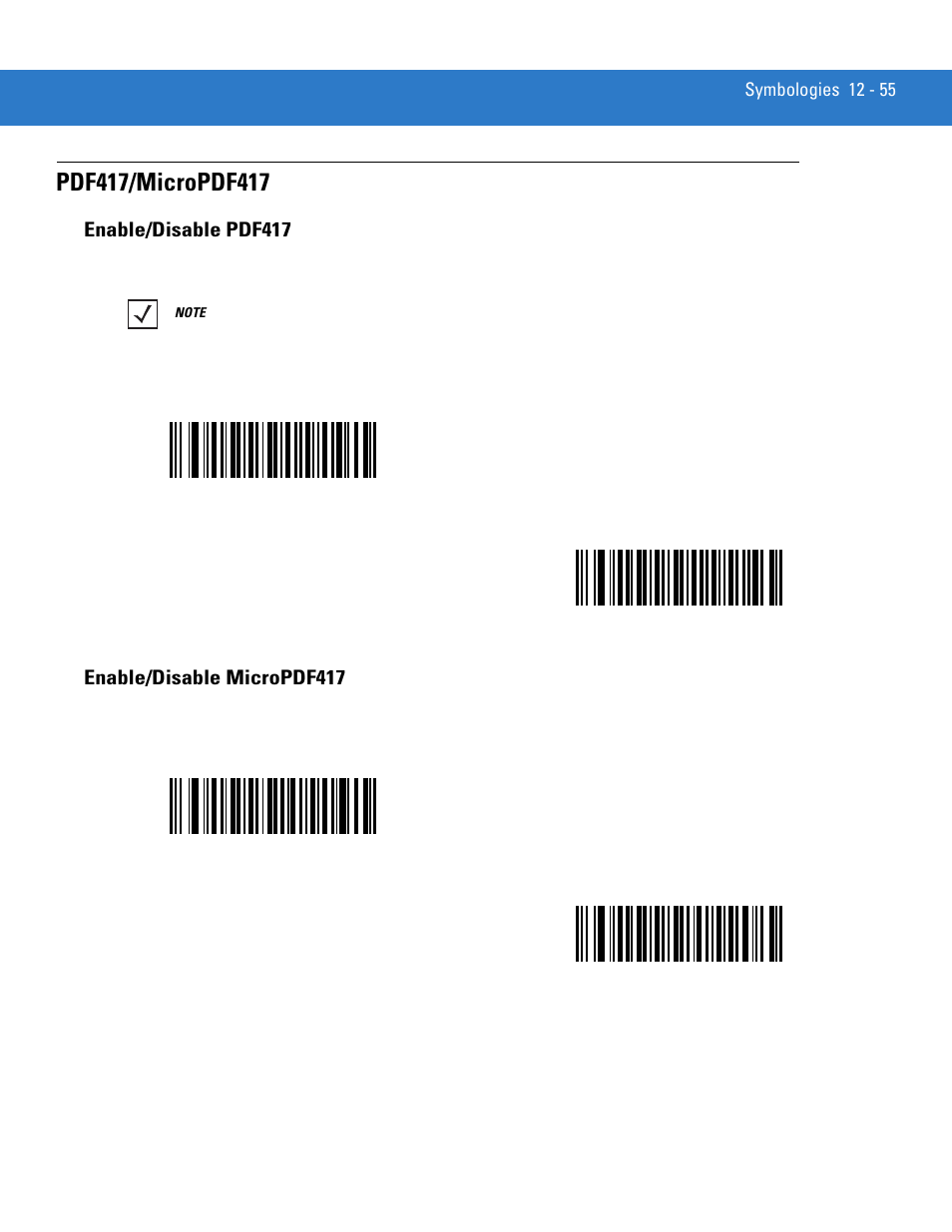 Pdf417/micropdf417, Enable/disable pdf417, Enable/disable micropdf417 | Pdf417/micropdf417 -55 | Motorola LS4208 User Manual | Page 203 / 358