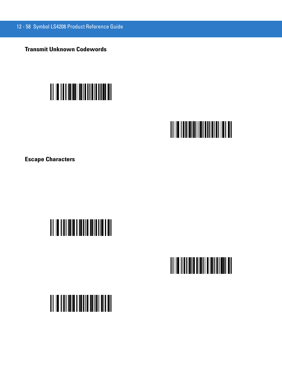 Transmit unknown codewords, Escape characters | Motorola LS4208 User Manual | Page 206 / 358