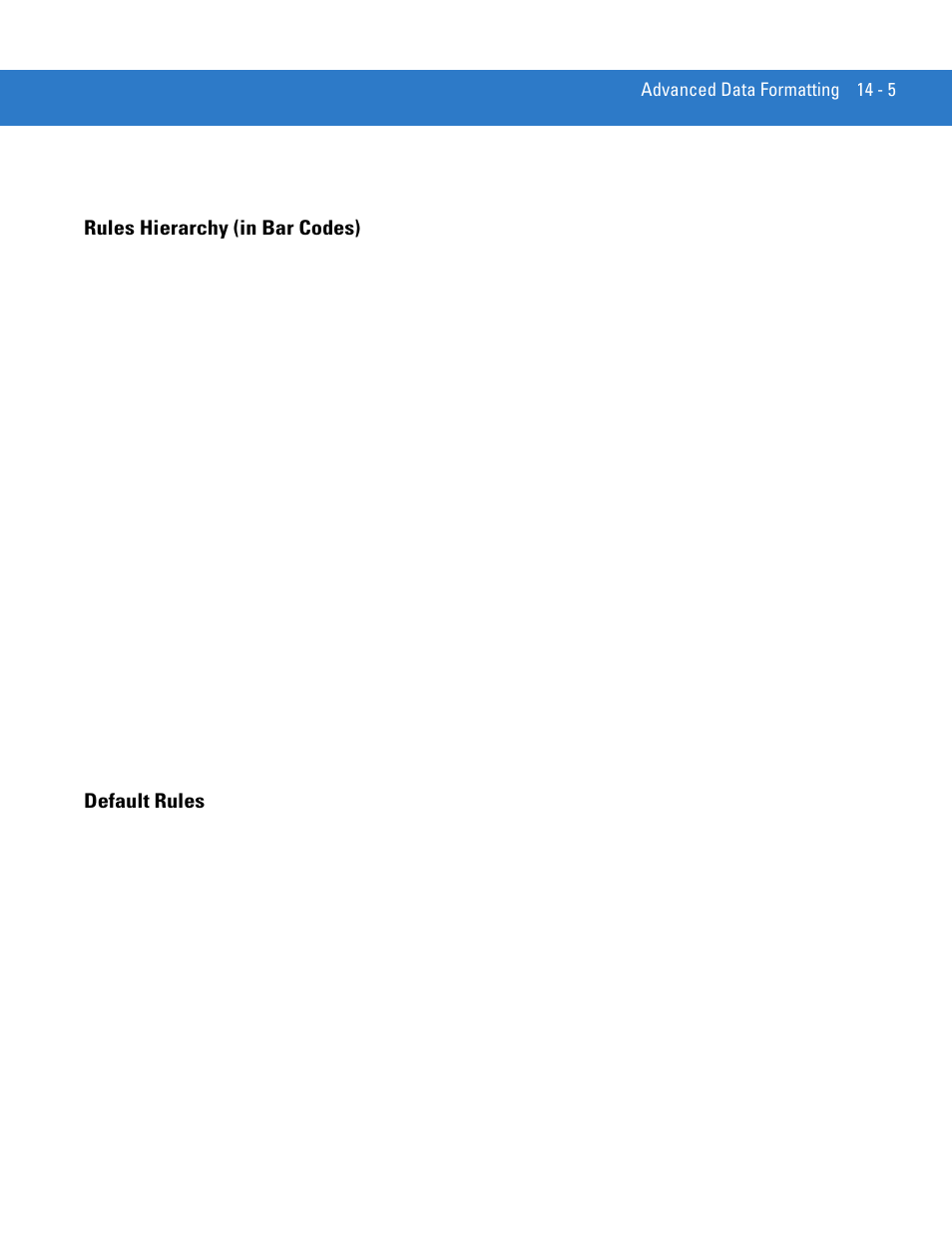 Rules hierarchy (in bar codes), Default rules, Rules hierarchy (in bar codes) -5 default rules -5 | Motorola LS4208 User Manual | Page 227 / 358