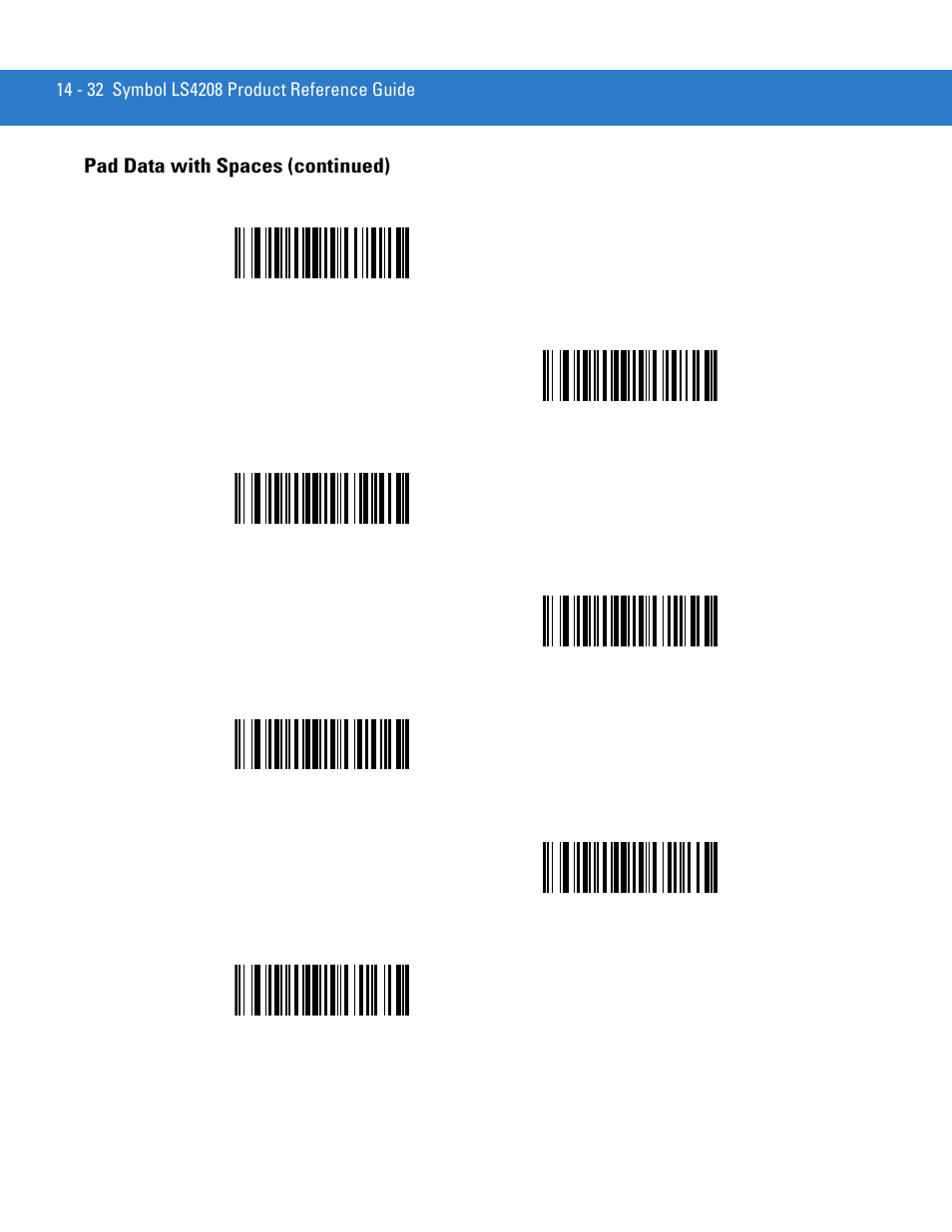Pad data with spaces (continued) | Motorola LS4208 User Manual | Page 254 / 358