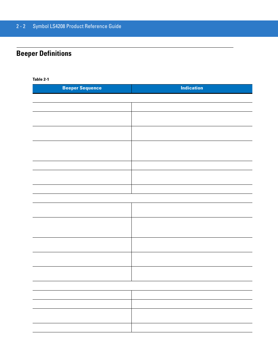 Beeper definitions, Beeper definitions -2 | Motorola LS4208 User Manual | Page 26 / 358