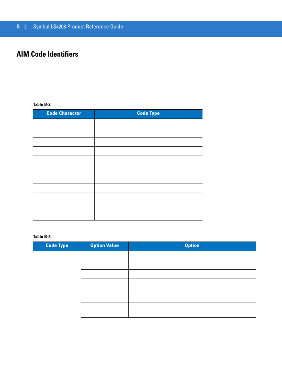 Aim code identifiers | Motorola LS4208 User Manual | Page 324 / 358