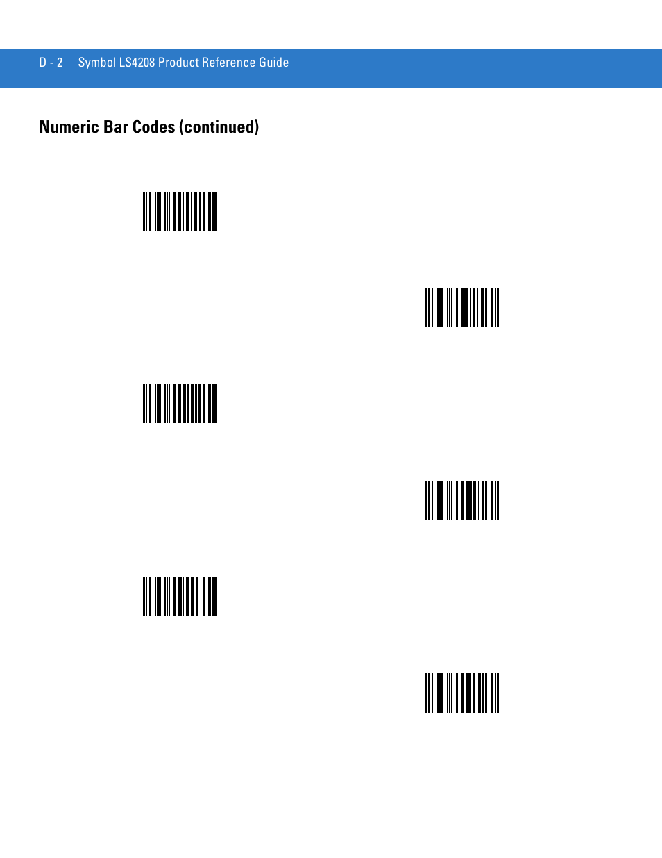 Numeric bar codes (continued) | Motorola LS4208 User Manual | Page 332 / 358