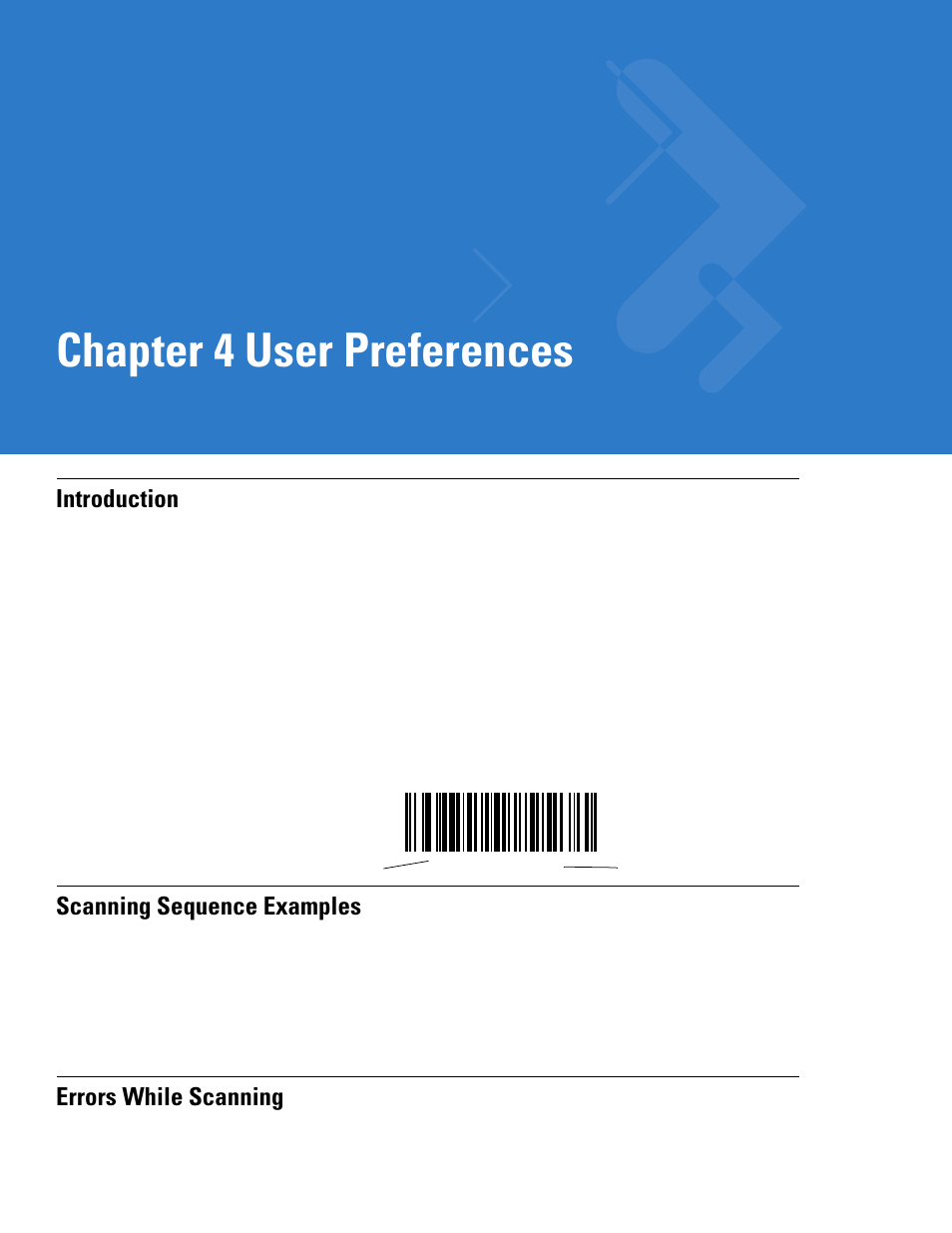 User preferences, Introduction, Scanning sequence examples | Errors while scanning, Chapter 4: user preferences, Chapter 4, user preferences, Chapter 4 user preferences | Motorola LS4208 User Manual | Page 45 / 358