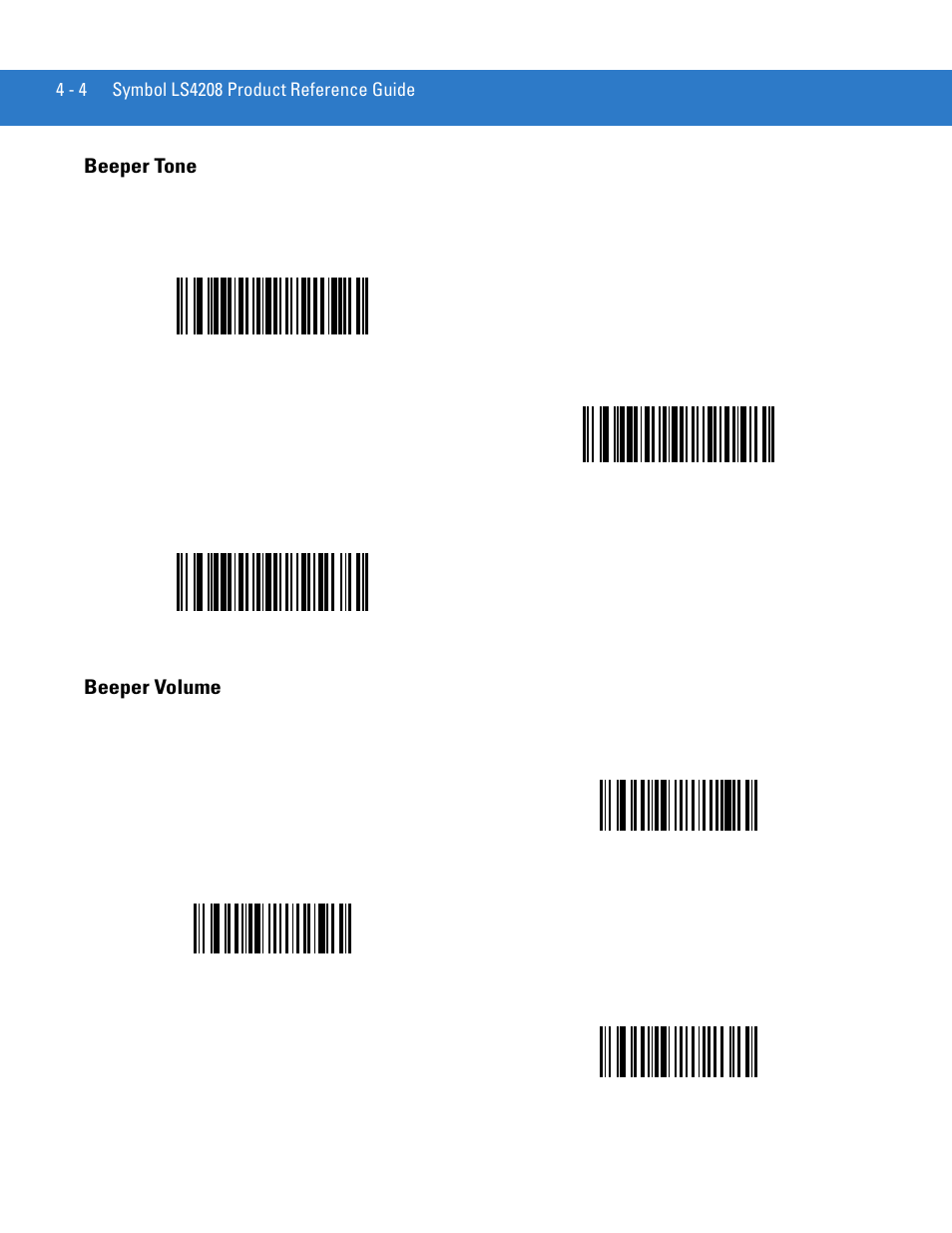 Beeper tone, Beeper volume, Beeper tone -4 beeper volume -4 | Motorola LS4208 User Manual | Page 48 / 358