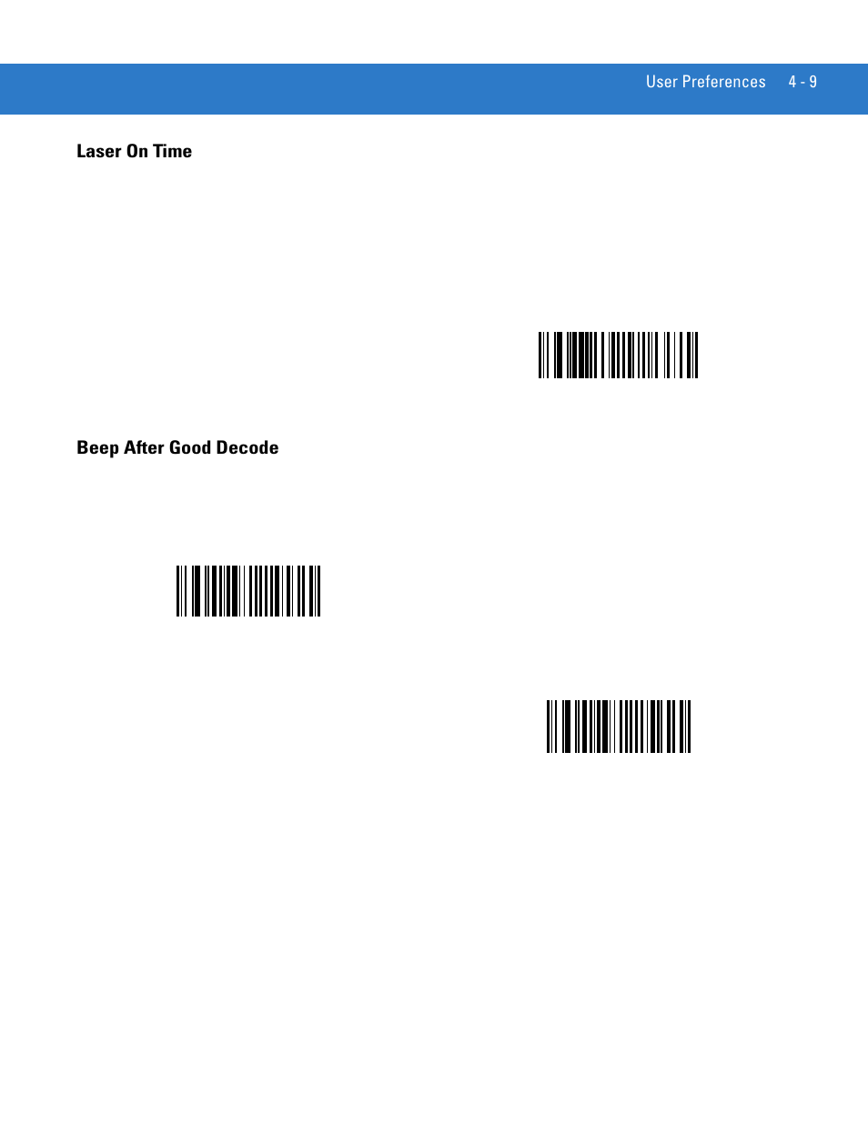 Laser on time, Beep after good decode, Laser on time -9 beep after good decode -9 | Motorola LS4208 User Manual | Page 53 / 358