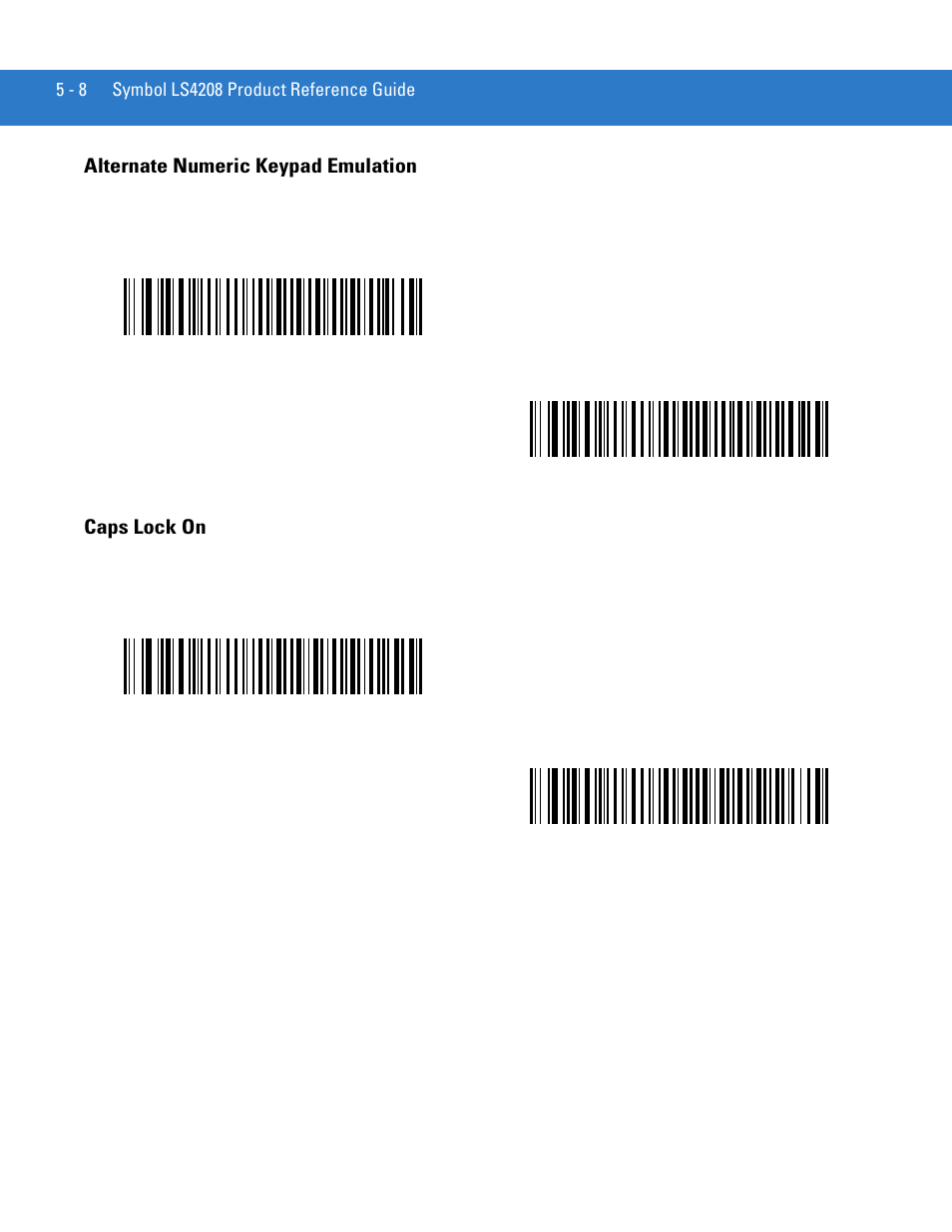 Alternate numeric keypad emulation, Caps lock on | Motorola LS4208 User Manual | Page 62 / 358