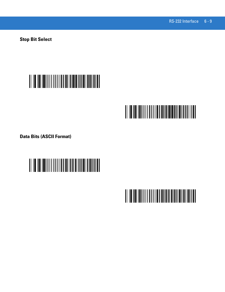 Stop bit select, Data bits (ascii format), Stop bit select -9 data bits (ascii format) -9 | Motorola LS4208 User Manual | Page 85 / 358