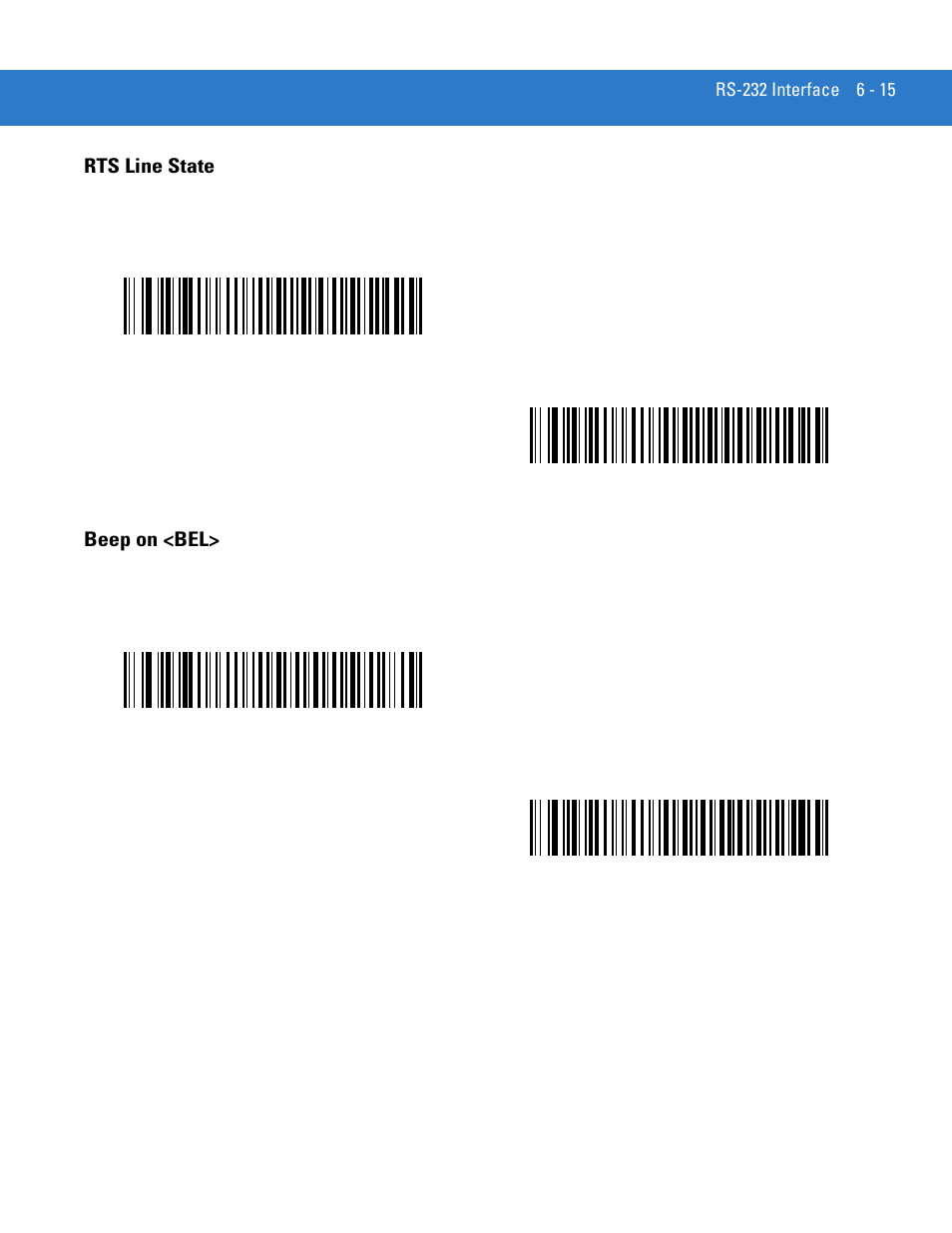 Rts line state, Beep on <bel, Rts line state -15 beep on <bel> -15 | Motorola LS4208 User Manual | Page 91 / 358