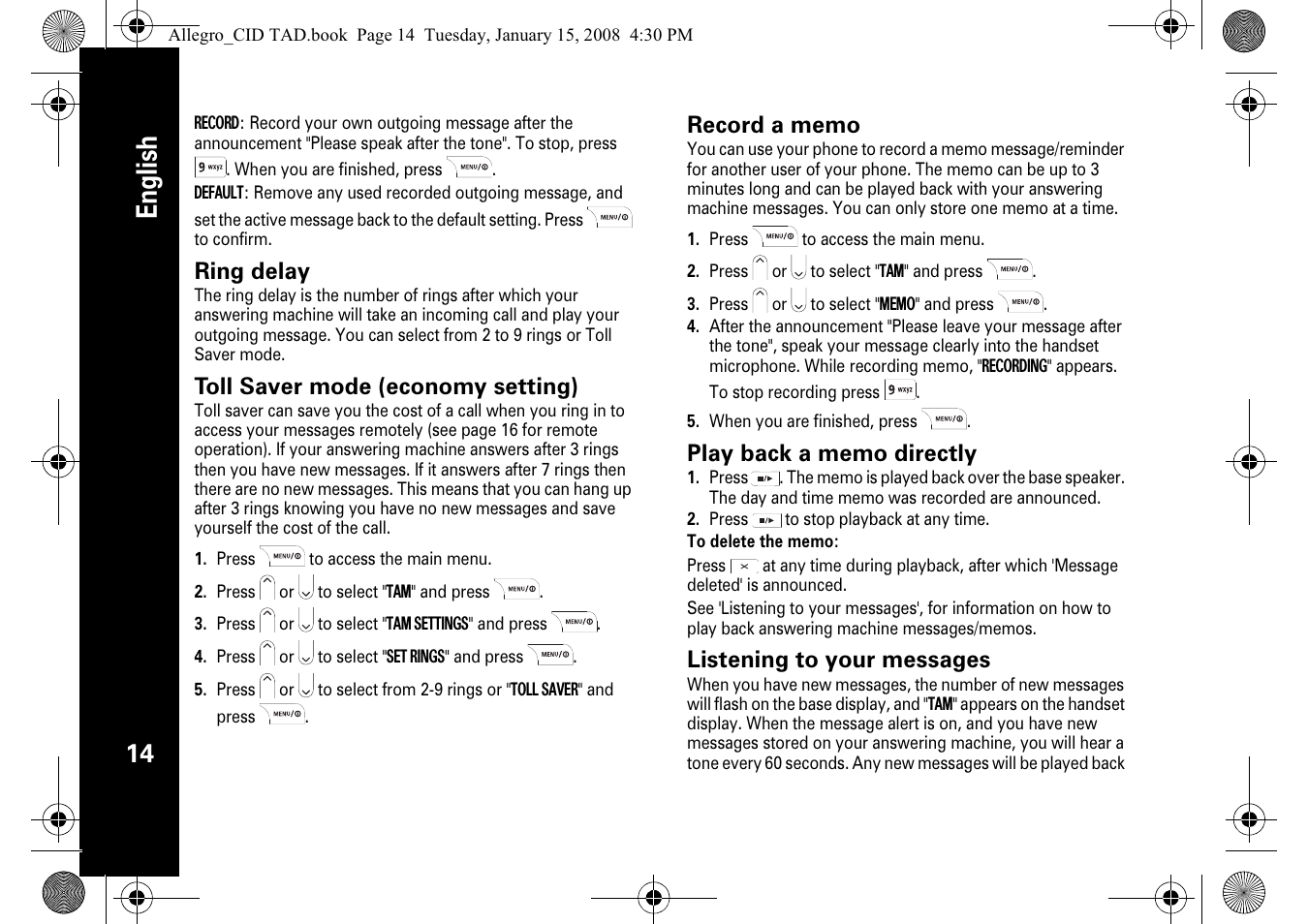 English | Motorola D210 User Manual | Page 16 / 32